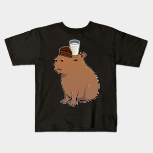 Capybara with Chocolate Cake with Milk on its head Kids T-Shirt
